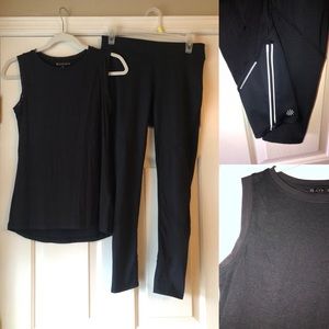Athleta Black Tank Legging Outfit Set Mesh Detail